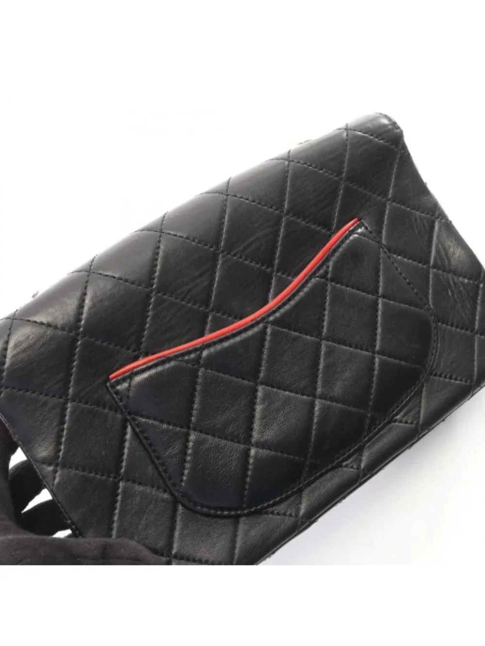 Chanel Shoulder Bag Quilted Single Flap Bicolor Black Red Lambskin Chain